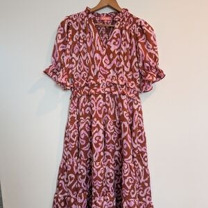 THML Pink and Brown Patterned Midi Dress